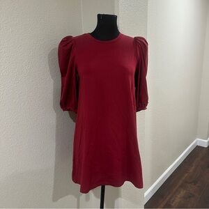 TCEC Burgundy Puff-Sleeve Mini Dress